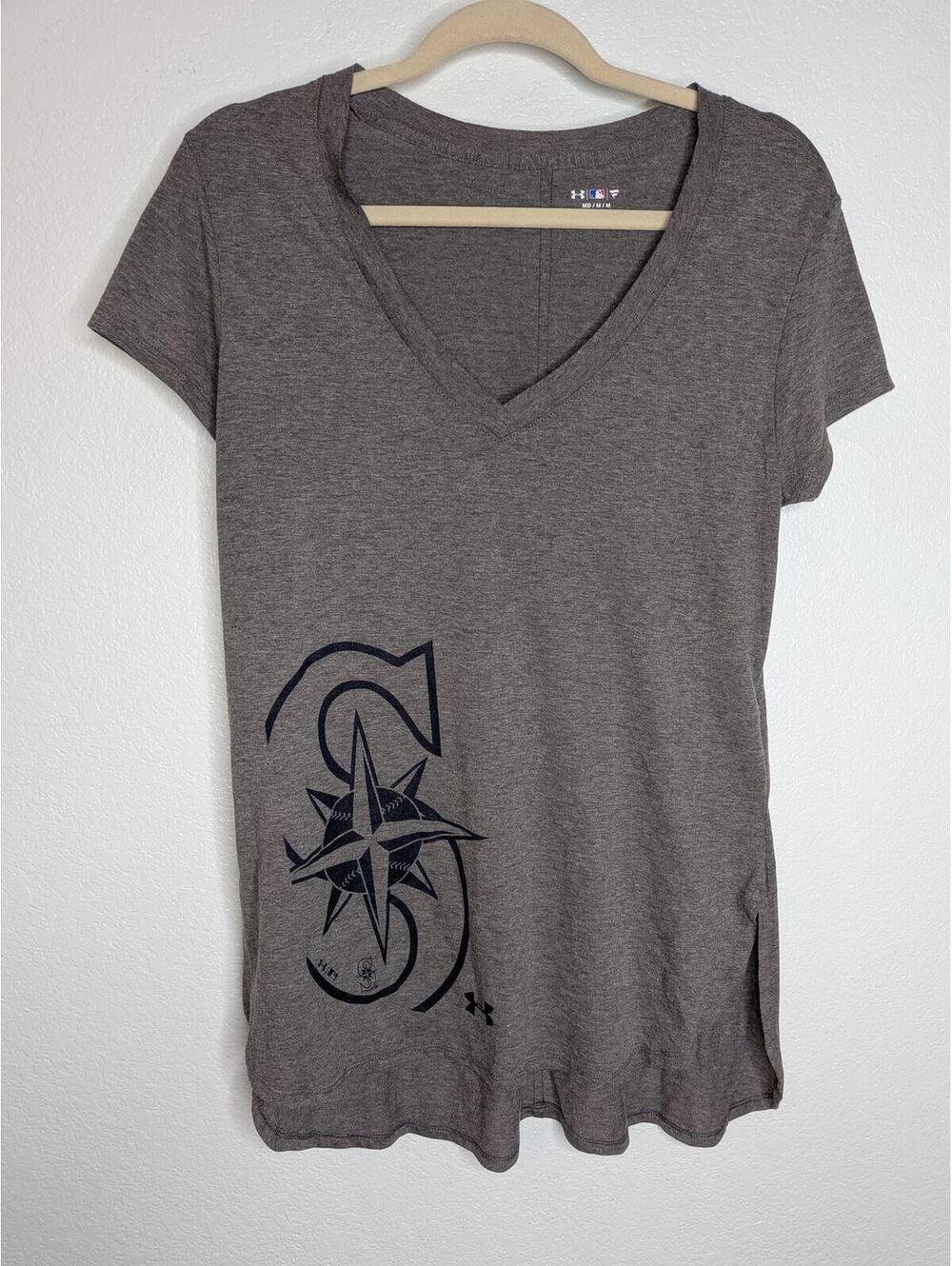 Under Armour Seattle Mariners HeatGear V-Neck Tee Gray Women's Medium